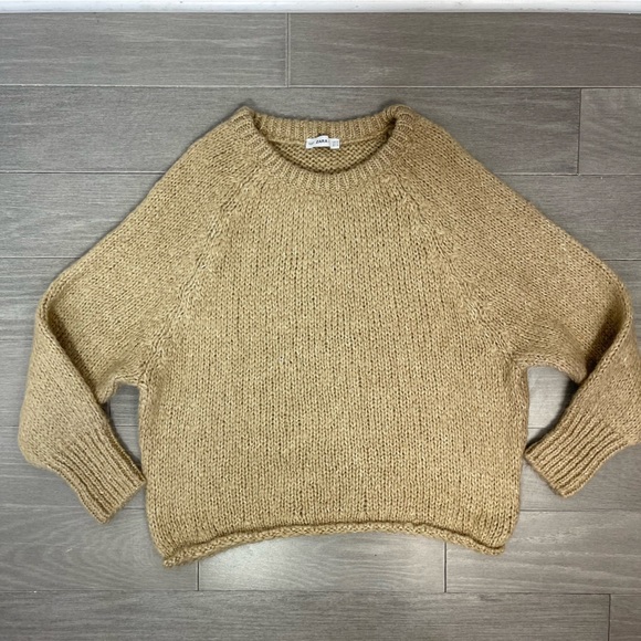 ZARA Chunky Open Knit Cropped Slouchy Boxy Sweater Round Neck Wool Mohair Blend - Picture 12 of 16